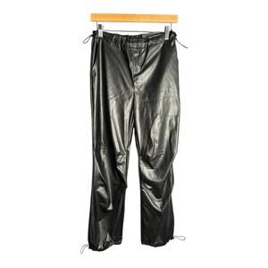 Love Tree Black Faux Leather Pull On Pants With Elastic Waist and Bottom Size Sm